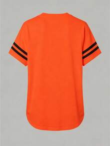 Maweii Burnt Orange Summer Oversized Women's Plus-Size Digital Printed Striped T-Shirt,Everyday Casual Home Top,Gift For Mothers & Sisters - Multicolor - View 2