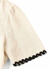 Ellevyn Blusa de mujer con cuello cuadrado y volante de textura de gofre - Albaricoque - Ver 5