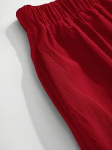 Rusticease Plus Size Women Solid Color Elastic Waist Casual Vacation Skirt - Burgundy - View 5