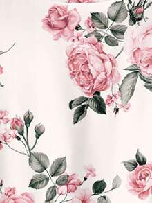 EMERY ROSE Floral Rose Print Plus Size 2 Pieces Set, Suitable For Mother's Day, Spring/Summer - White - View 8
