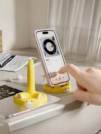 1PC Cute Cat Shape Multifunctional Phone Tablet Stand Holder Desktop Ornament Student Dorm Room Home Office Study Supplies Lazy Binge Watching