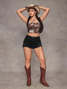 Jeanoix Quần short denim nữ thường ngày, kiểu dáng thoải mái, có túi, cài nút và gấu quần rách. - màu đen - Xem 7