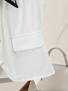 Franclia Women's Textured Fabric Pearl Button Collar Tie Ribbon Elegant Blouse - White - View 3