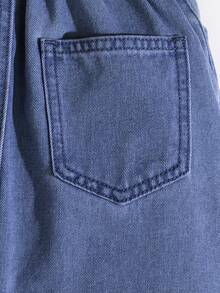 SHEIN Chân váy denim xanh cơ bản thường ngày cho bé gái, chân váy phong cách boho mùa xuân hè. - Rửa tối - Xem 8