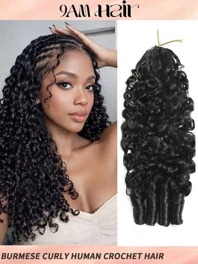 Boho Braids Extensiones de cabello humano rizado birmano 100% cabello humano 60g 18 pulgadas para salón, cabello rizado sedoso tipo 3c4a, ligero, reutilizable, extensiones de cabello virgen de calidad premium para uso a largo plazo y peinado, color negro natural