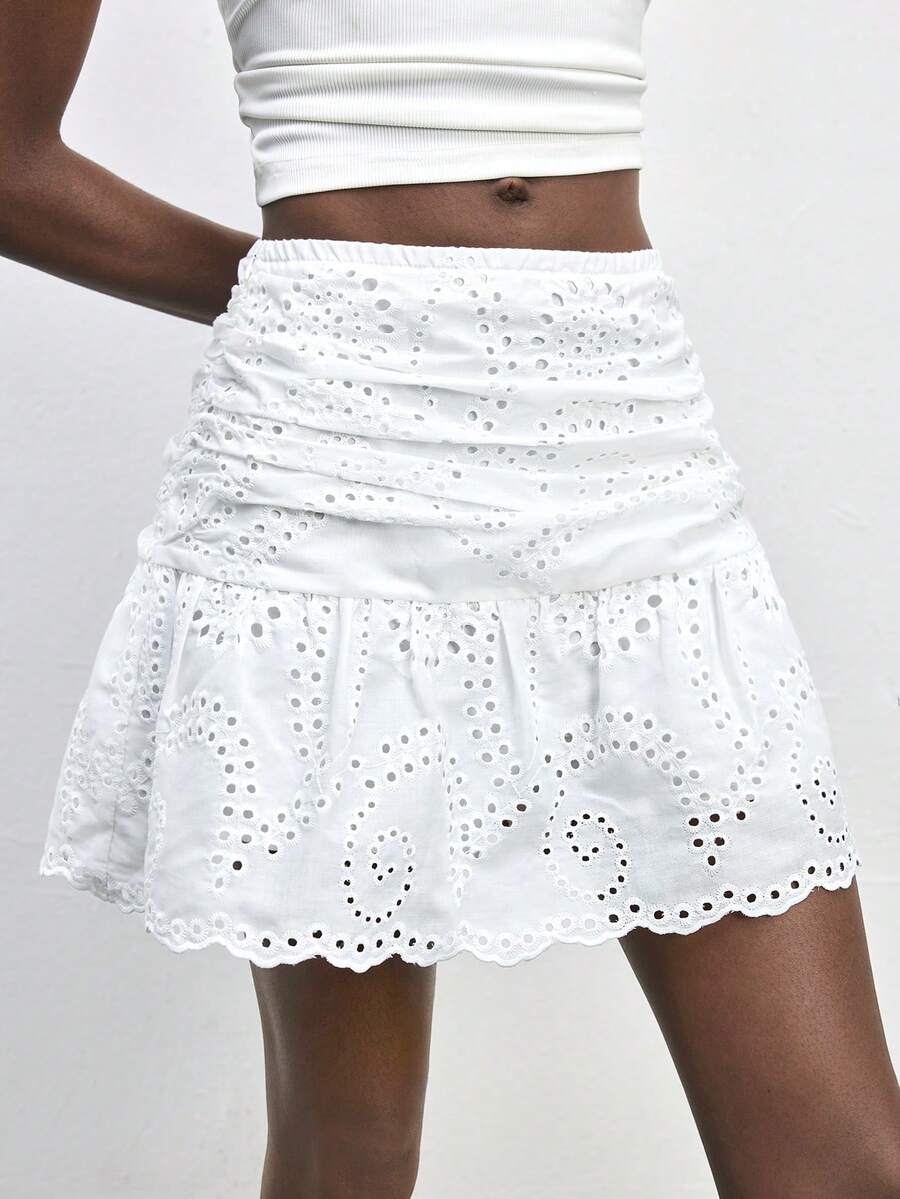 Maija Chân váy nữ kiểu dáng thường ngày, màu trơn, cạp thấp, xếp ly, thích hợp cho kỳ nghỉ hè, hiệu Schiffy. - trắng - Xem 1