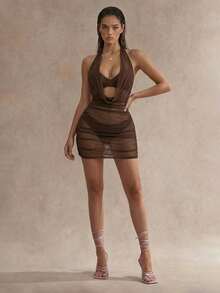 Swim Glamine 垂领宽松针织罩衫连衣裙 - 棕色 - 查看 6