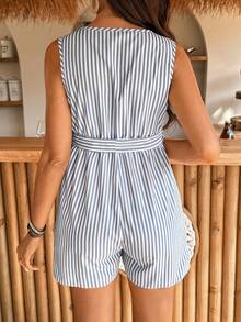SHEIN Maternity Casual Striped Sleeveless Jumpsuit - Black - View 2