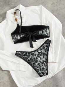 Swim Vcay Bộ đồ bơi hai mảnh nữ gợi cảm, thanh lịch, tối giản, lệch vai, đính hạt cườm, phối màu ngẫu nhiên, thích hợp cho kỳ nghỉ biển, mùa xuân/hè. - Nhiều màu - Xem 5