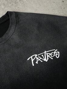 PAVTROS Men's Casual Letter Print Ombre T-Shirt And Shorts Set, Summer - Black - View 6