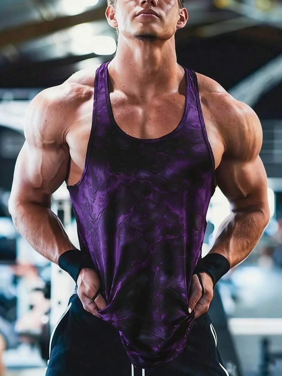 GymBeat Áo tank top thể thao nam in họa tiết nhuộm tie-dye, kiểu dáng thường ngày. - Màu tím - Xem 1