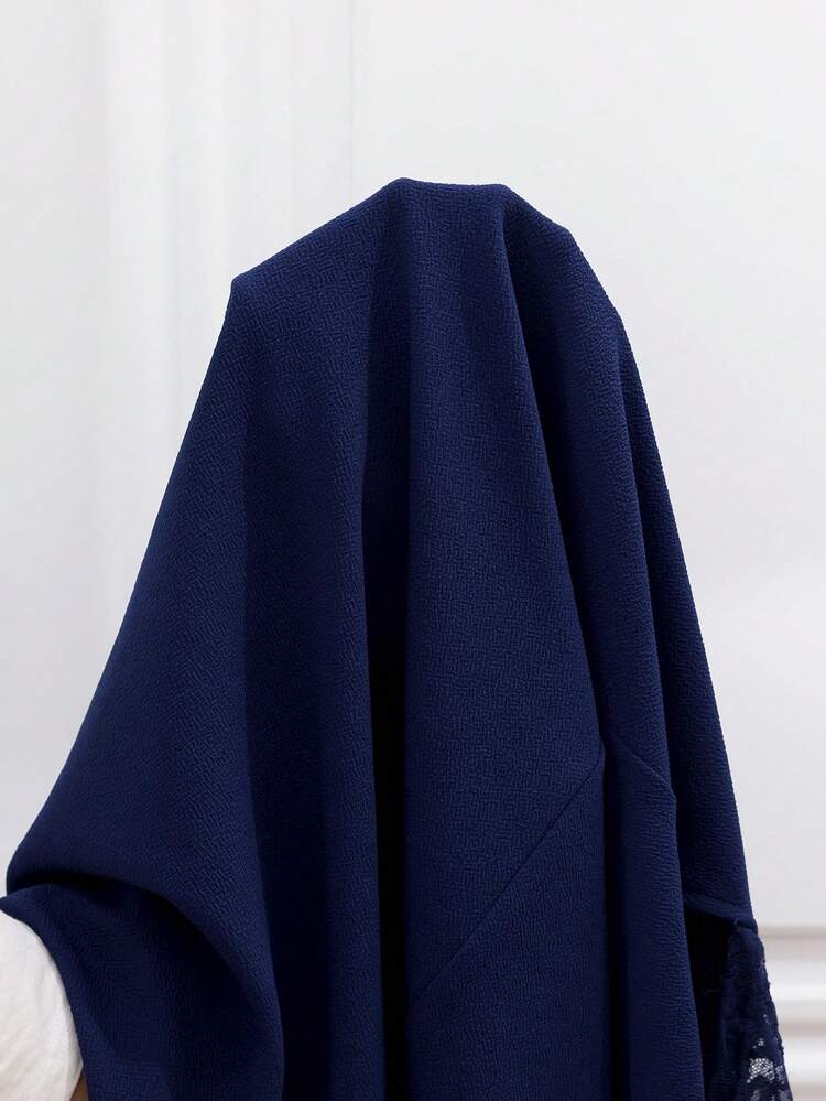 Plus Size Women's Solid Color Arched Collar Lace Short Sleeve Elegant Dress