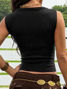 SHEIN EZwear 女士斜肩简约日常毛衣 - 黑色 - 查看 2