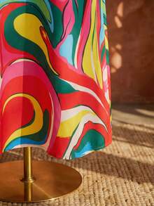 SHEIN CURVE+ Curve 尺码 US22 音乐节、海滨度假、波西米亚风女士几何波普艺术印花度假连衣裙 - 彩色 - 查看 3