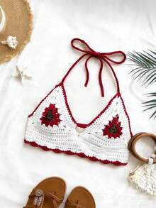 Trelyra Floral Knit Camisole Crop Top - Multicolor - View 7