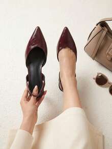 Zapatilla destalonada, zapato slingback, tacón  punta fina, punta puntal, zapato elegante mujer, calzado formal mujer, zapato de vestir, zapatilla clásica, zapato abierto atrás, slingback mujer, tacón bajo elegante, zapatos para oficina, zapatos para eventos, calzado femenino sofisticado - Burdeos - Ver 2