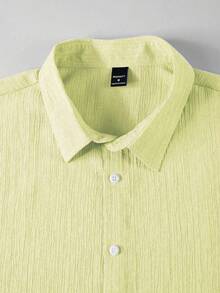 Manfinity Homme Men's Solid Color Single-Breasted Casual Versatile Daily Wear Short Sleeve Shirt - Yellow - View 6