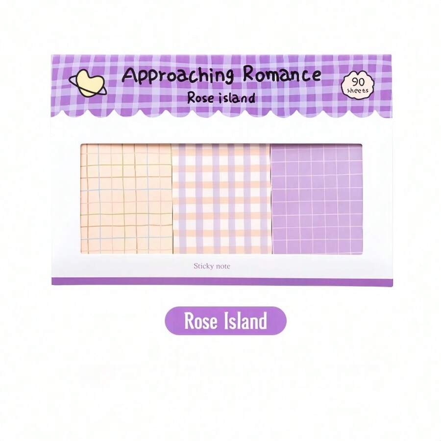 90 hojas de notas adhesivas con diseño de romance, flores de gardenia y cuadros de la isla de las rosas, almohadillas de notas de colores a cuadros para decorar cuadernos, diarios y calendarios, accesorios duraderos para cuadernos - Multicolor - Ver 1
