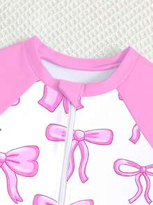 1 pieza Traje de baño de una pieza para niñas con shorts, estampado de mariposa, manga larga, diseño con cremallera frontal, adecuado para nadar, vacaciones de verano, playa - Multicolor - Ver 3