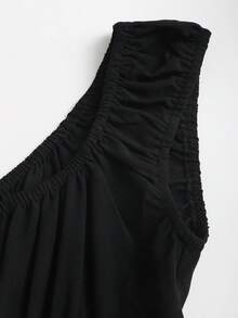 Sweetra Women's Square Neck Cinched Waist Short Dress - Black - View 5