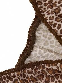 Glimmora Áo hai dây lưới phối ren họa tiết da báo, cổ chữ V, kiểu dáng gợi cảm mới cho nữ mùa hè, phong cách nghỉ mát. - màu nâu - Xem 4