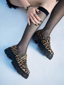 Sugerpunk 女士坡跟鞋和厚底鞋 Diablo 摇滚朋克哥特风鞋 一脚蹬乐福鞋 流苏玛丽珍鞋 小号皮鞋 通勤工作鞋 派对礼服鞋 - 豹紋 - 查看 2