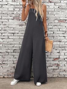 EMERY ROSE Women's Casual Vacation & Commute Minimalist Solid Color Loose Jumpsuit With Side Pockets - Grey - View 5
