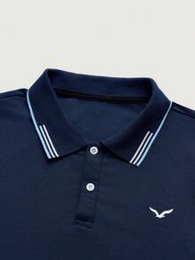 Courvante 男士休闲通勤印花短袖Polo衫 - 寶藍色 - 查看 3