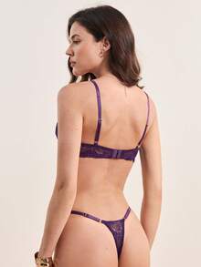 Hourtrue 2pcs/Set Solid Color Sexy Lace Wireless Bra Set For Womenfor Summerfor Summer - Purple - View 2