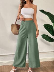 SHEIN Essnce Summer Pants Women Striped Drawstring Waist Straight Loose Casual Pants - Mint Green - View 7