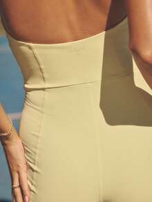 Aralina 休闲运动女士露背拉链前开衩健身连体裤 - 鵝黃色 - 查看 5