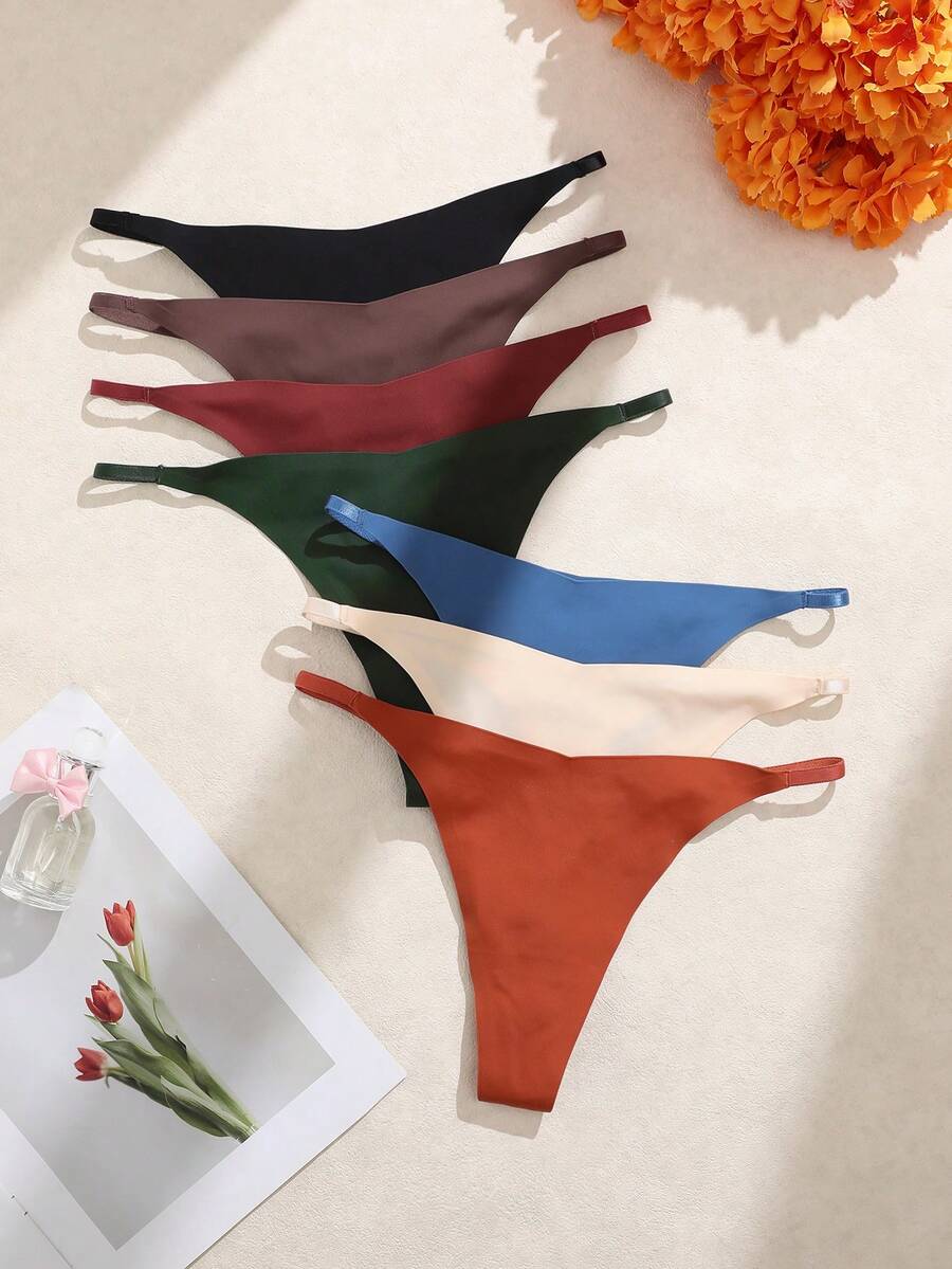 SHEIN 7pcs/Pack Seamless Thong Panties - Multicolor - View 1
