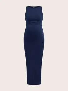 SHEIN Set de 3 vestidos casuales de maternidad de unicolor con cuello redondo, plisados y ajustados, sin mangas - Multicolor - Ver 7