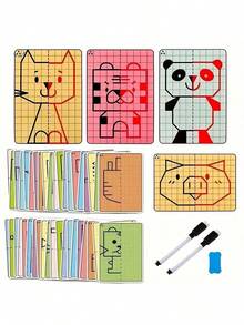 MINKOJA 20 Patterns Cartoon Lattice Symmetrical Drawing Graphics . Creative Concentration Train Tracing Painting Cards Wipe Pen Control - Multicolor - View 6