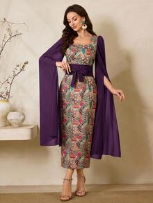 Al Najma Nouvelle robe de soirée et de fête élégante verte pour femmes, printemps/été - Prune - Voir 3