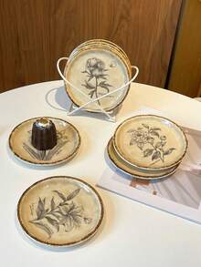 4 件套复古风多功能陶瓷盘，甜点盘，陶瓷材质，家居桌面高颜值摆件，收纳盘，餐盘，水果零食盘，复古魅力 - 彩色 - 查看 5