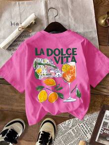 DrmWander Women's T-Shirt, Casual Street Style Graphic Short Sleeve T-Shirt, Cute Summer Top - Hot Pink - View 4