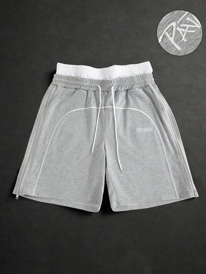 PAVTROS Quần short thể thao nam mùa hè, kiểu dáng thường ngày, thêu chữ và có dây rút ở eo.