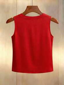 Franclia 新款中国风旗袍无袖上衣，立领，纽扣闭合，撞色滚边，女士衬衫，中国风服装，中国风，女士衬衫，女士春夏背心，女士性感吊带衫，无袖上衣，春夏服装，夏季服装，女士红色上衣，女士红色吊带衫 - 紅色 - 查看 2