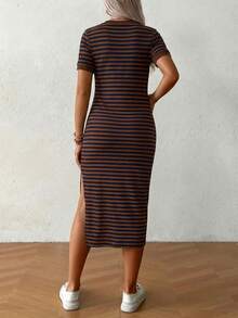 SHEIN Maternity Striped Minimalist Casual Short Sleeve Dress - Multicolor - View 2