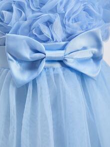 Glamorique Kids 女婴优雅可爱立体花朵无袖蝴蝶结薄纱蓬蓬裙，派对装扮，女婴派对连衣裙，春季女童连衣裙，女婴公主裙，浅蓝色连衣裙，女婴派对连衣裙 - 藍色 - 查看 3