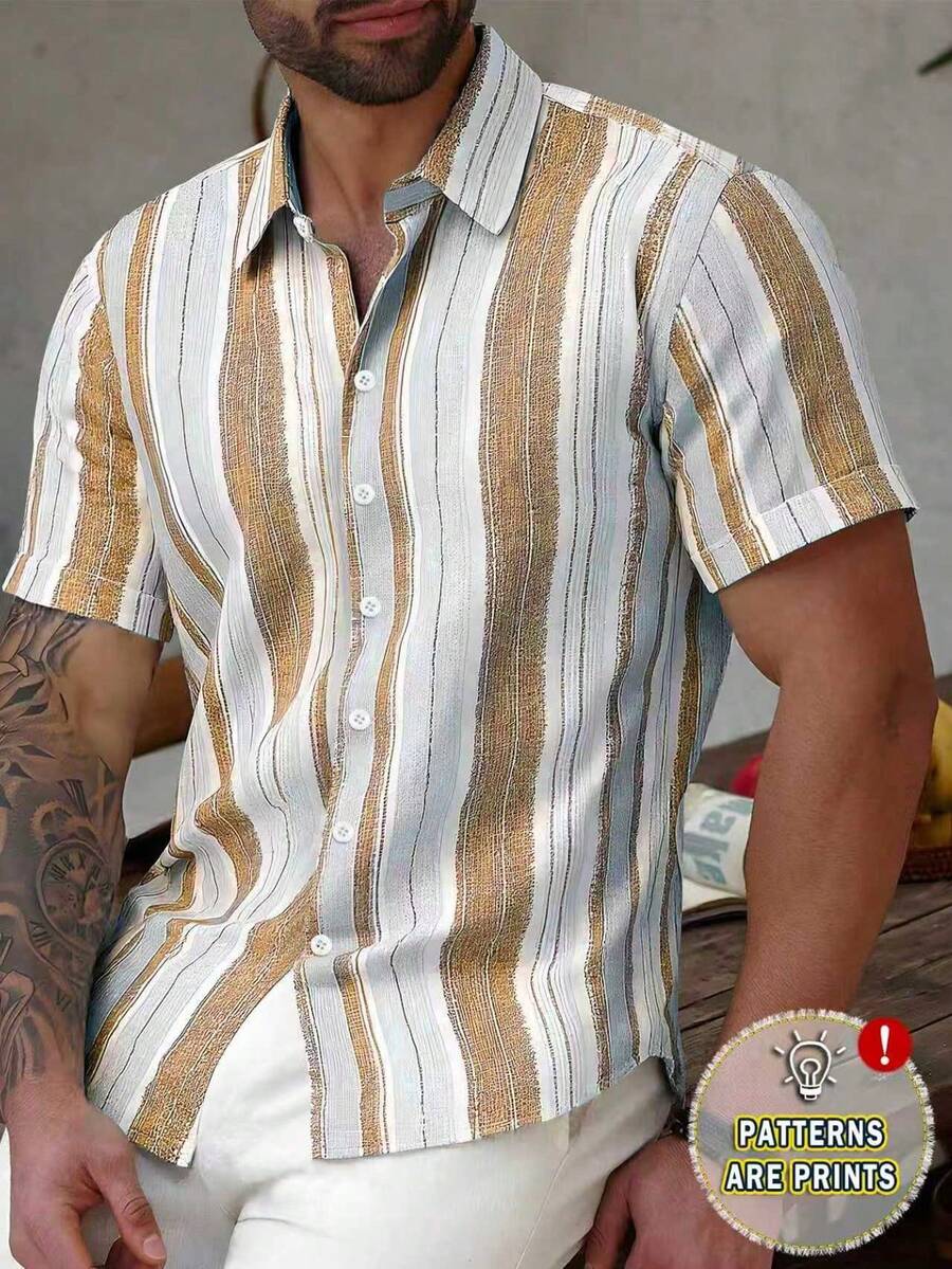 NEOREFINED Men's Casual Colorblock Striped Short Sleeve Shirt, Summer - Multicolor - View 1