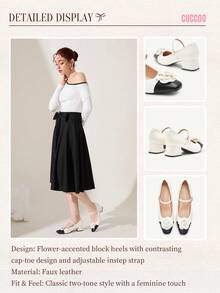 CUCCOO CHICEST Beige Floral Decor Chunky Heel Women Fashionable High Heel Pumps Spring Shoes Spring Break Easter Prom Heels For Christmas Elegant Shoes Wedding Shoes Spring Shoes Bride Shoes - Beige - View 3