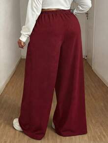 Maweii Pantalones deportivos informales con cordón para mujer talla grande, diseño personalizado, color negro, adecuados para otoño/invierno - Burdeos - Ver 2