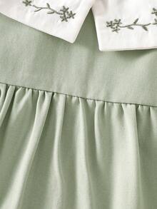 SHEIN Robe à manches courtes bouffantes rose pour bébé fille nouveau-né printemps/été, avec col claudine brodé, jupe à bordure en dentelle, style mignon et doux de princesse, tenues pour bébé fille nouveau-né - Vert - Voir 9