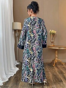 SHEIN Najma Elegant Floral Print Long Sleeve Loose Dress For Women - Black - View 2