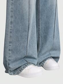 Jeans de mezclilla azul vintage estilo Y2K para niñas, pantalones casuales de cintura alta y pierna recta holgada, tela suave y cómoda, adecuados para salidas y vacaciones de primavera/verano - Azul lavado medio - Ver 6