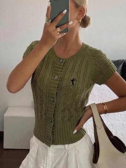 INAWLY Cárdigan de mujer tejido con textura de punto de cable y botones