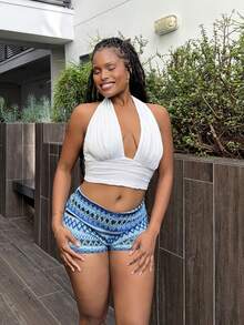 Tyla Gomez 波西米亚浪漫花卉度假两件套 - 彩色条纹吊带背心和短裤，适合春夏休闲、海滩、婚礼宾客、毕业典礼、早午餐、圣帕特里克节、春假、复活节、音乐节等场合。 - 彩色 - 查看 4