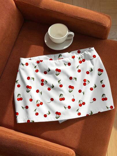 Comfortcana Women's Cherry Print Casual Short Skirt